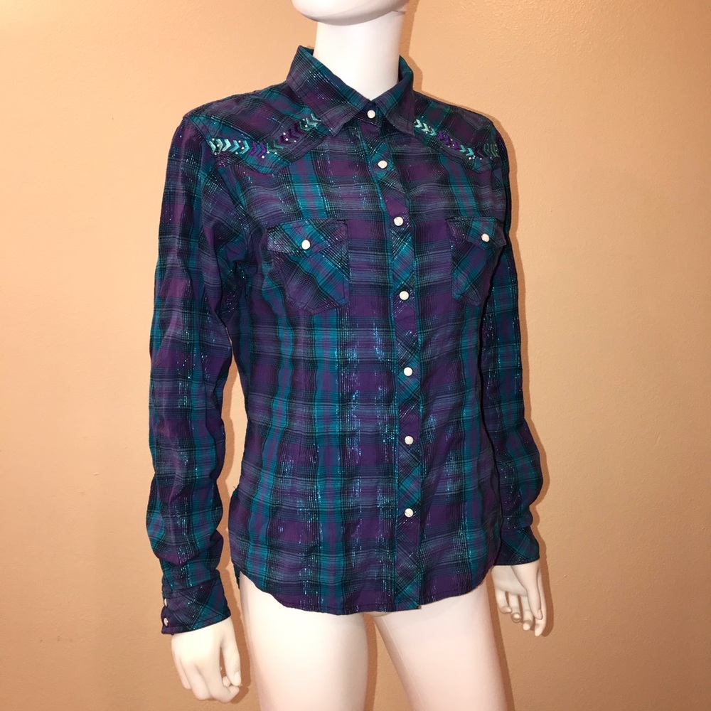 Panhandle Womens Western Shirt Pearl Snap Plaid